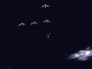 Bird formation on top of the ship.