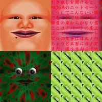 All Giant Baby Head textures. Top Left - Normal, Top Right - Kanji, Bottom Left - Downer, Bottom Right - Sexual