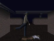 Murderer kicking a corpse