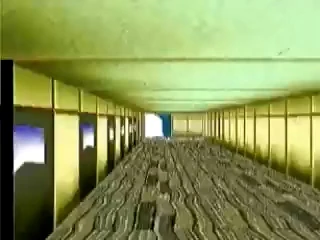 The player presumably got tossed from the wall away. The sky is seen in the distance. Long Hallway.