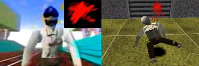 Comparison Beta Gray Man and Gunman Victim - the baseball cap and a "mouth and nose half-mask" similar to the surgical mask are seen to the left and are not present on the Gunman Victim seen to the right.