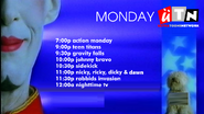 Monday lineup promo in 2014, This promo is based on BSB Galaxy from 1990 and aired on October 13, 2014. Note: The announcer was voiced by Trina Nishimura.