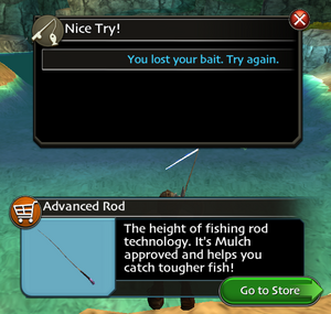 Result screen for failing at fishing the fish