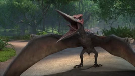 Pteranodon screeches at Darius, Ben, and Bumpy