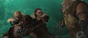 Valka, Hiccup, Astrid and Gobber mourn Stoick's death