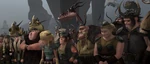 Gobber, Astrid, the vikings and the dragons mourning over Hiccup's apparent "death"