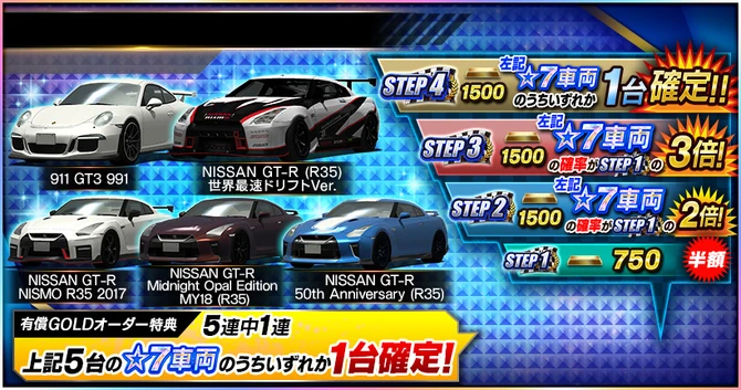 An example of multiple cars being featured and a 5 Consecutive item draw version