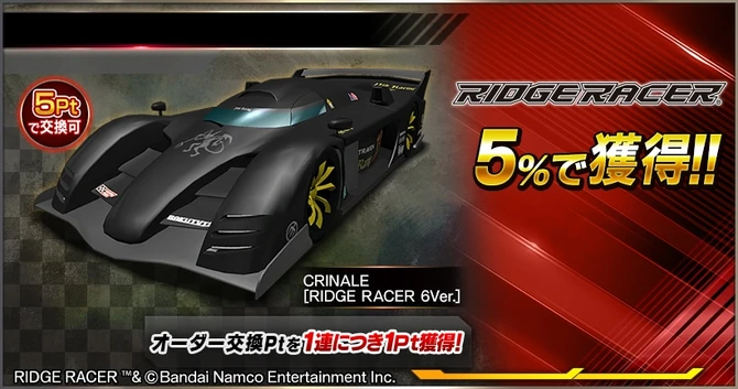 An example of a 5% Car Chance Ticket Order