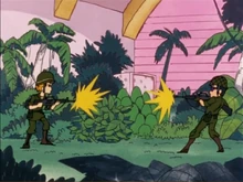 Akane and Taro shooting at each other.