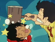 Senbei punishing Torishima for shameless advertising