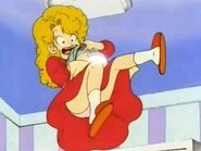 Midori flying using Senbei's anti-gravity machine and exposing her underwear.