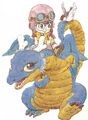 Arale on top of a dragon