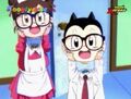 Arale and Obotchaman pulling off their head