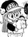 Arale with her dog, Poop