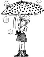 Pink with her parents' umbrella