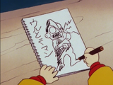 Arale's drawing of Ultraman in "Arale's Thief Hoyoyo Gang Part II"