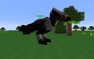 A dark wyvern wearing iron horse armor.