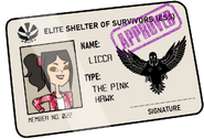 Credencial de Licca del Elite Shelter of Survivors.