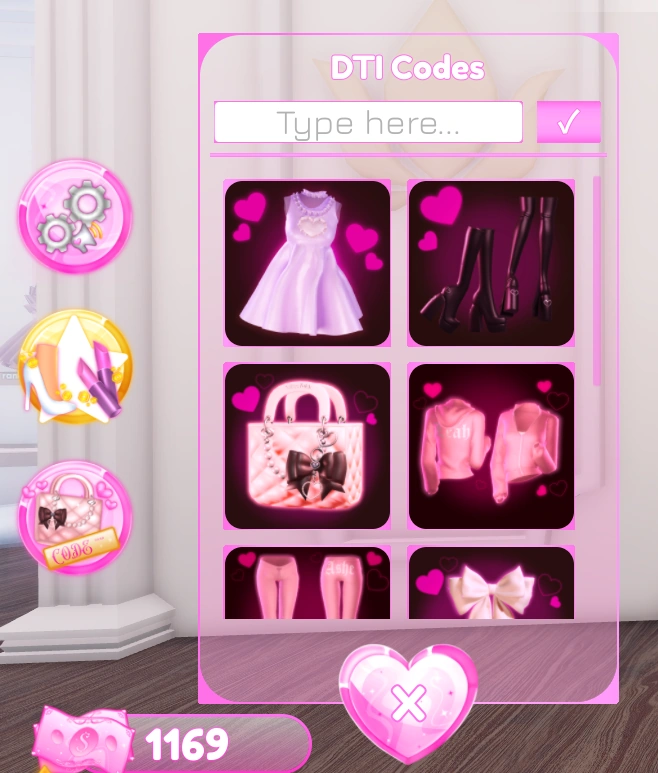 Botón de códigos en Dress to Impress