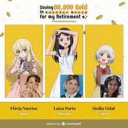 Dubladores brasileiros do anime Saving 80,000 Gold in Another World for my  Retirement - Crunchyroll Notícias