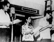 Dario Lourenço, Selma de Alencar e Jomeri Pozzoli durante a irradiação de Sombras que Revivem (1963)