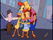 Duckman holding his kids