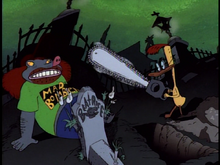 Duckman with a chainsaw