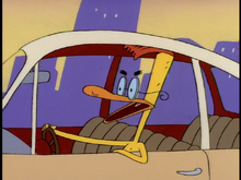 Duckman driving to work