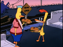 Ajax gives Duckman a sandwich