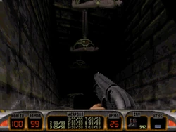 95-22LateNov-20.png (238 KB) Death Row in a scrapped sewer likely running through the center of the map, beneath the control center with a hologram of the Battlelord. Women who use similar sprite artwork as the Femanoid are shown hanging in devices that are spraying them with slime.