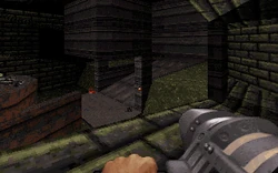 3D Realms, November 19, 1995. Launch Facility, on a scrapped rampway wrapping around the other side of the starting room