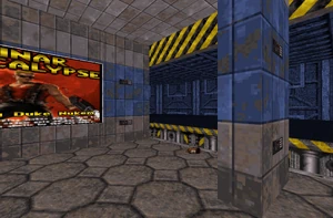 Hidden elevator texture on Rabid Transit with the camera facing the railway beside the train station at the beginning of the map