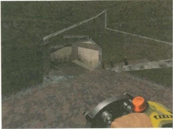 95-16AugOct-05.jpg (263 KB) Death Row, presumably looking through the demolished floor in the prison block. However, the view through the hole does not even remotely approximate the lower hallway in the final build and is missing the doors to the central atrium; sector chronology shows that the atrium doors are the oldest part of the map. There also seems to be a "middle floor" with Pistol ammo, though this may just be a solitary compartment.