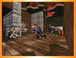 95-06FebApr-12.jpg (35 KB) O1, unchanged except that plants and new enemies have been added. Sector effector sprites can be seen in the doorway and near the ceiling above the elevator.