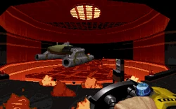 95-08May21.22.57.04-01.jpg (98 KB) Score, May 21, 1995 @ 22:57:04. First instance of the Flamethrower with a blue light, firing at a LameDuke Drone on Dark Side