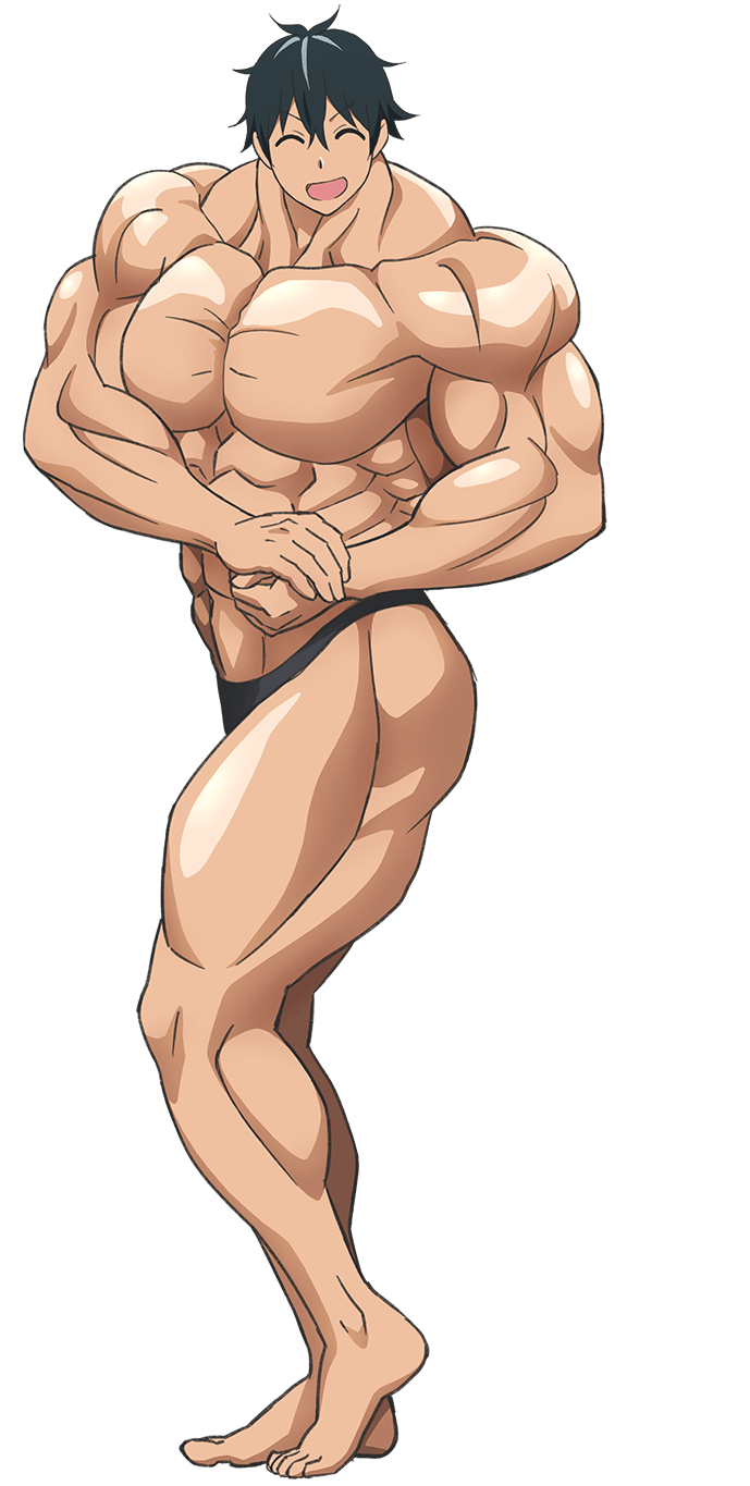 Young anime boy as a muscled up