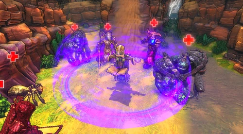 The Summoner uses his Flash Heal ability to heal multiple minions and nearby defenses.
