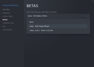 Redux is accessed and installed through DD1's Steam properties under "Betas." "DD1 Redux Official" is the latest full release of the mod.