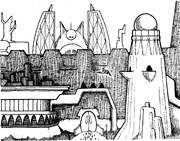 The skyline of Arrakeen (The Dune Encyclopedia)