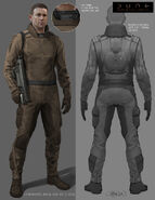House Atreides commando front and back concept art for Dune (2021) by Keith Christensen
