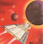 Spaceship approaching planet - Cover art for a french language edition od Dune Messiah