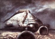 H. R. Giger's concept for the Harkonnen lair. This design was notably reused in the "Alien" franchise.