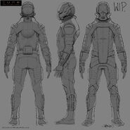 Sardaukar armour concept art (early ortho sketch) for Dune (2021) by Keith Christensen
