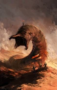 Fremen on a sandworm, preparing for battle