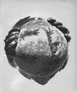 The Baron's hands around a globe of Arrakis - Art by John Schoenherr