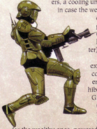 House trooper in expensive powered armour and with projectile gun (Dune: Chronicles of the Imperium tabletop RPG)