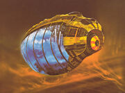 Concept art of spice-container cargo ship (Jodorowsky's Dune, 1970s)