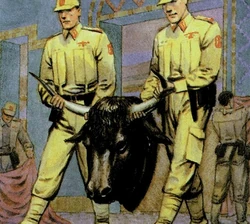  soliders with the head of the Salusan bull that killed 
