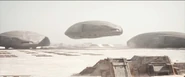 House Harkonnen ship quietly and gently descending with the aid of suspensor technology (Dune, 2021)