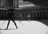 Picador watches as Feyd-Rautha fights Lanville - Dune Part Two